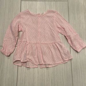 H&M baby girl pink & white print long sleeve blouse button down size 9-12M EUC